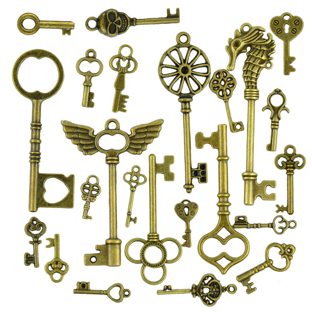 50pcs Bronze Key Pendant DIY Findings Jewelry Making for Necklace Keychain