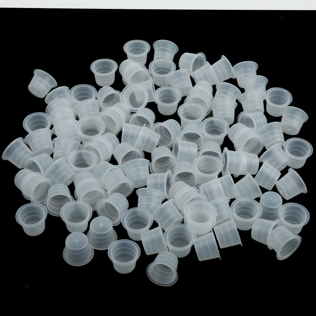 100Pcs Plastic Disposable Tattoo Ink Pigment Holder Cups Caps Supplies Clear