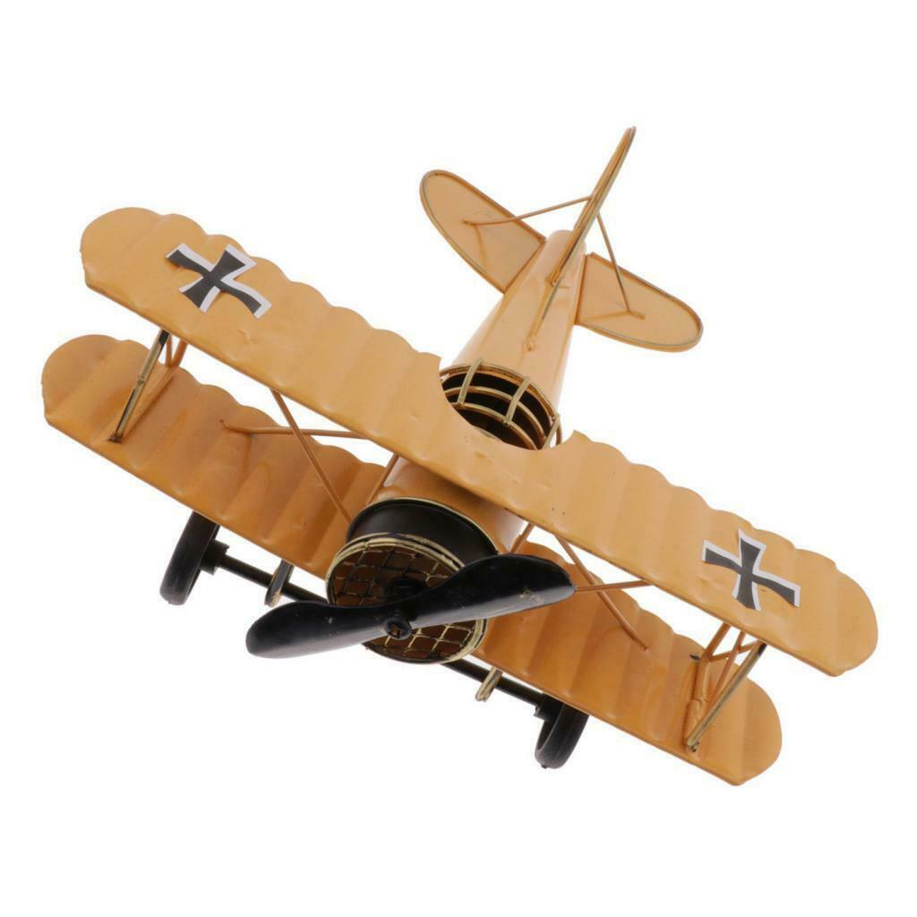 Tabletop Iron Airplane Aircraft Display Home Office Living Room Decor Yellow