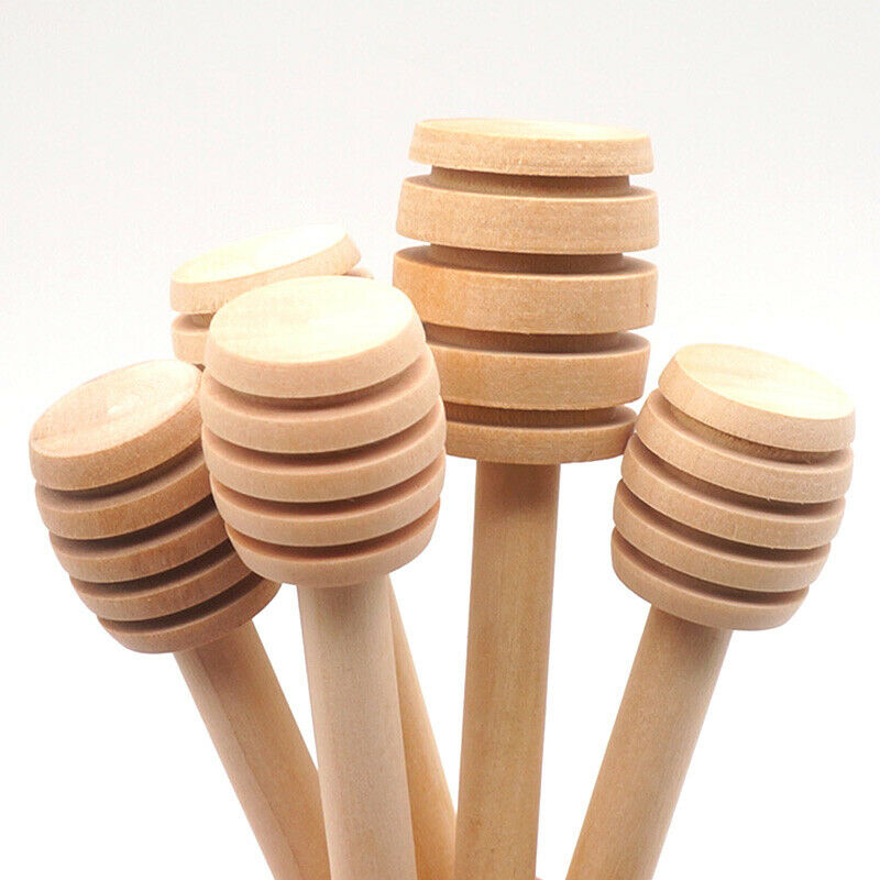 5Pcs 8cm Long Handle Wood Honey Stir Bar Practical Honey Mixing Stick Jar SpFCA