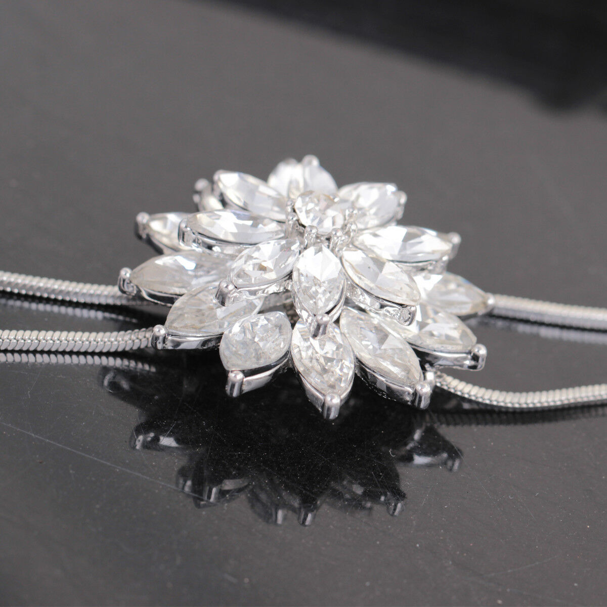 Women Rhinestone Snowflake Pendant Long Chain Sweater Necklace Jewelry Fashion