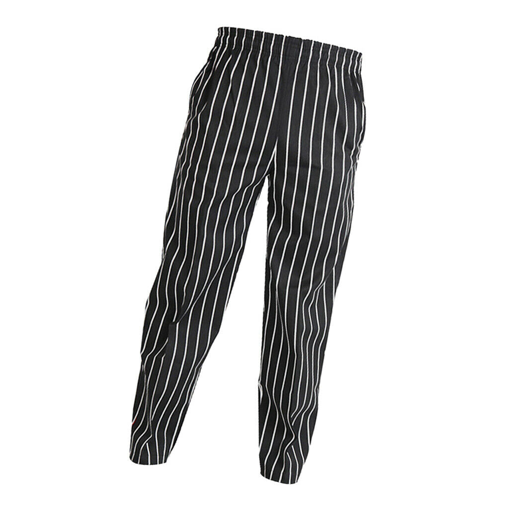 2X Elastic Restaurant Cafe Chef Waiter Pants Trousers Uniform Accs Striped XXL