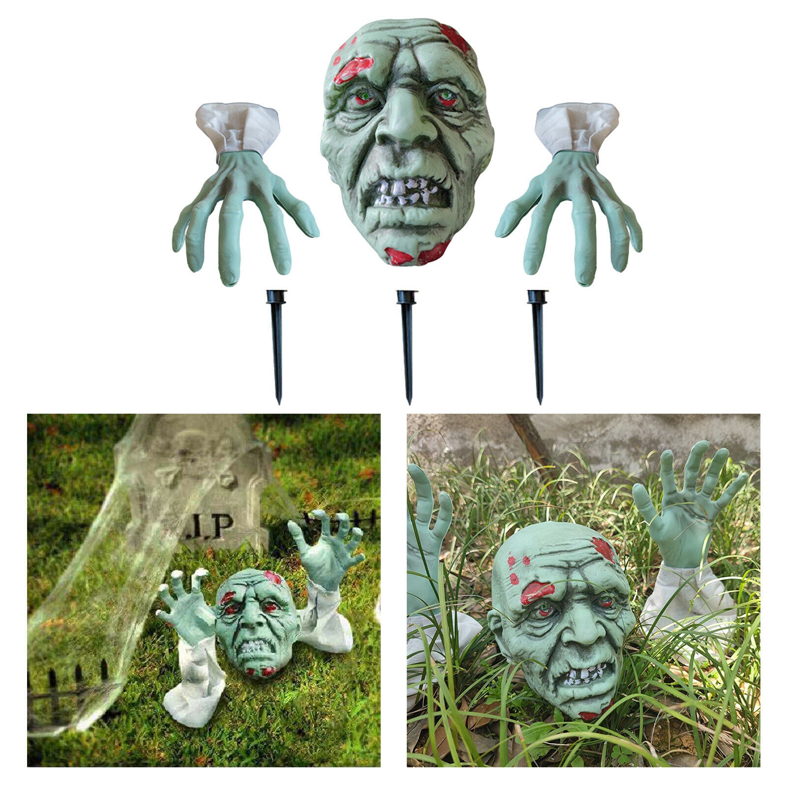 Scary Garden Zombie Decoration Spook House Lawn Spooky Head Arms Ornament
