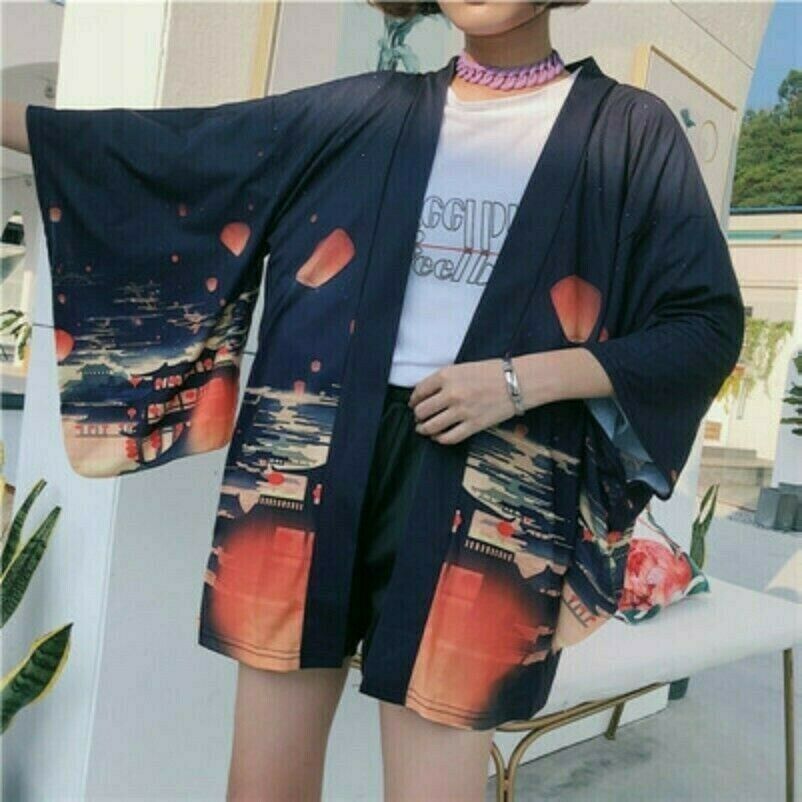 Women Retro Kimono Cardigan Jacket Coat Yukata Haori Harajuku Japanese