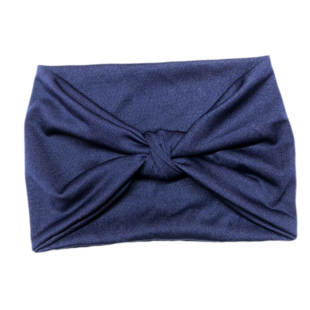 Women's Wide Head Wrap Elastic Headband for Sports, Running, Yoga Navy Blue