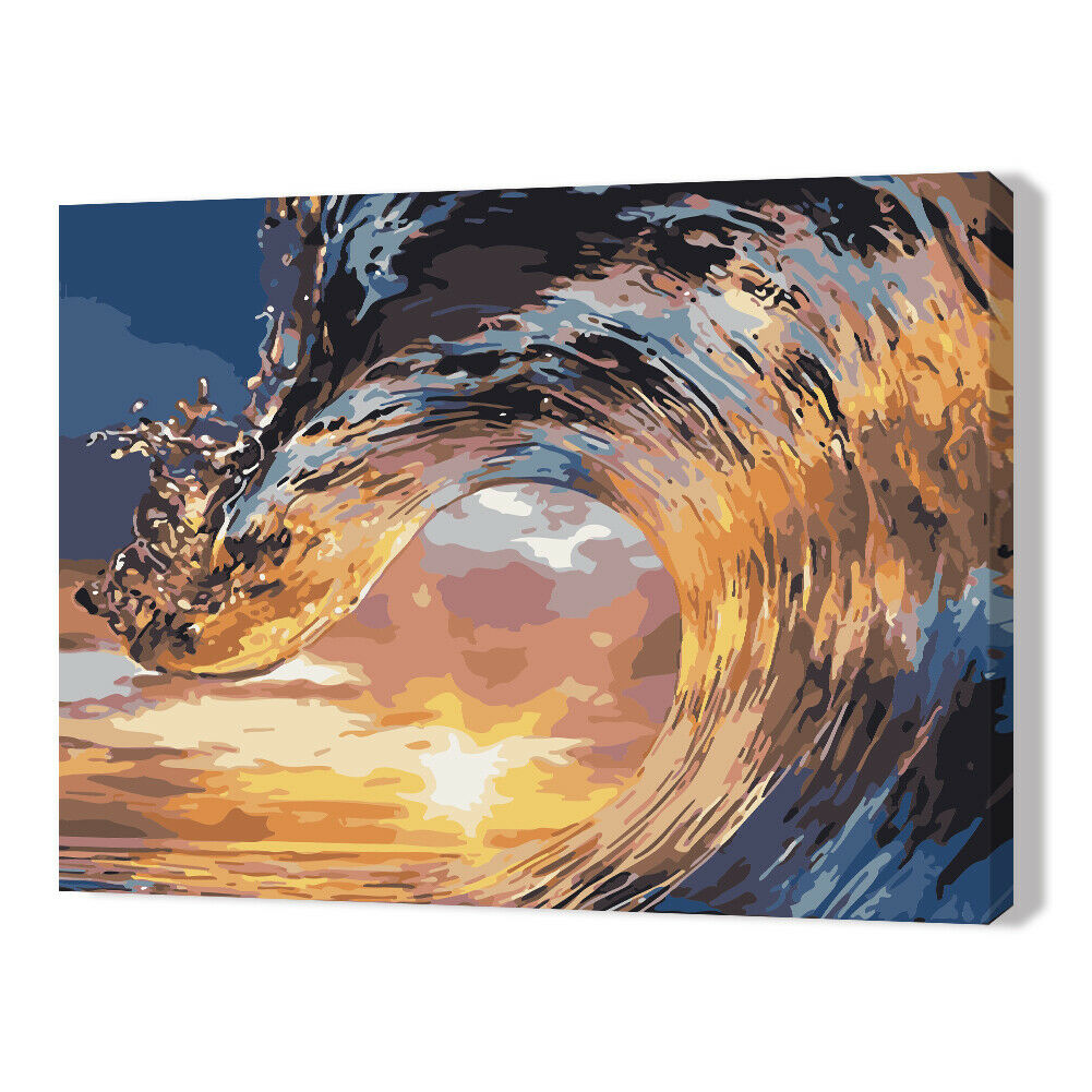 DIY Digital Oil Painting By Numbers Kits Surging Waves Drawing Sea Picture  @