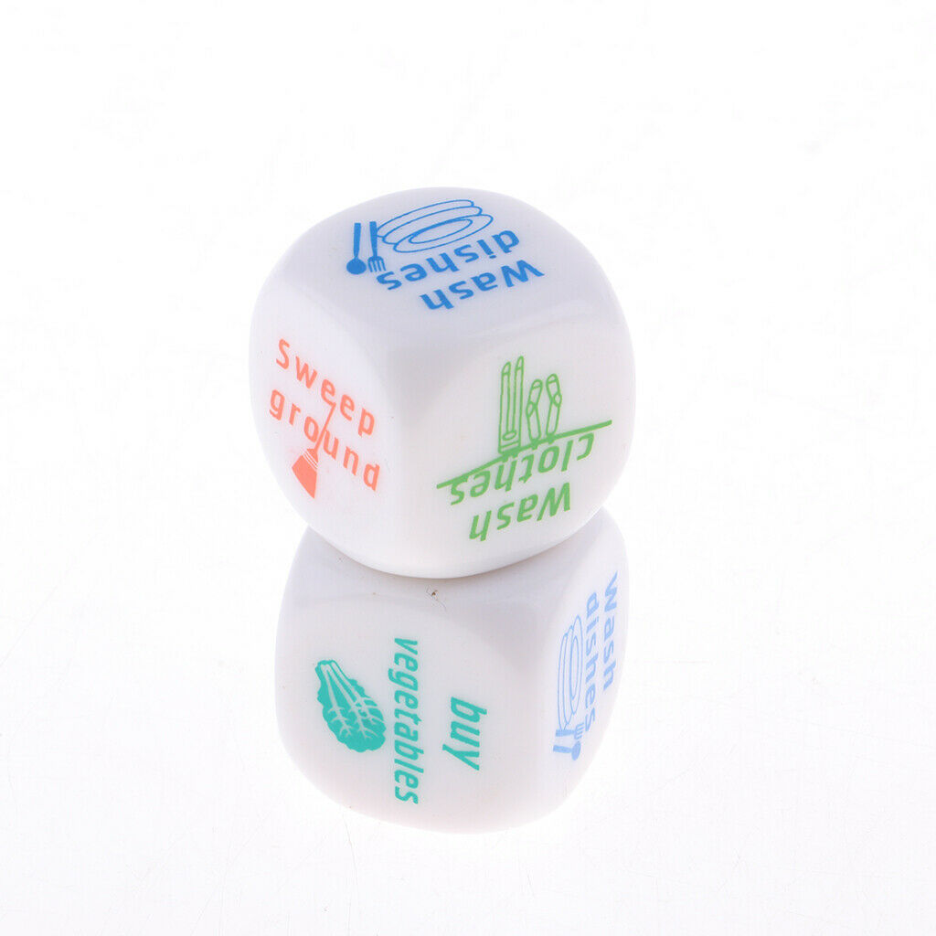 2pcs Green D6 Dice Dice Game With Word And Pattern Housework Distribution Game
