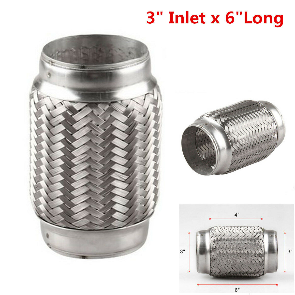 1Pcs Auto Car Exhaust Flex Pipe Stainless Steel Double Braid 3" Inlet x 6" Long