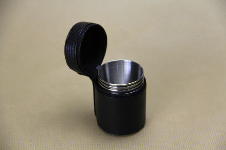 4pc Stainless Steel Shot Glass Set with Leather Case