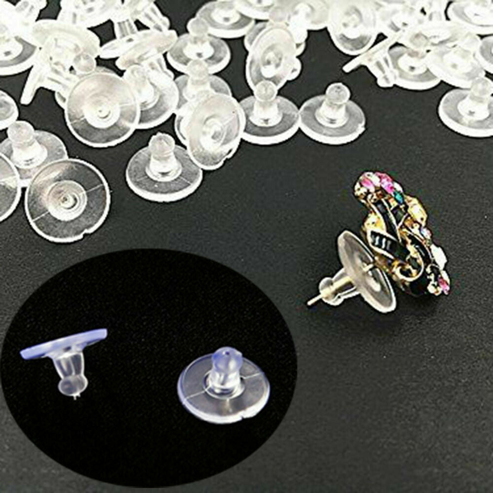 100Pcs 11mm Silicone Earring Backs Clear Soft Rubber Ear Stud Blocked Stoppers