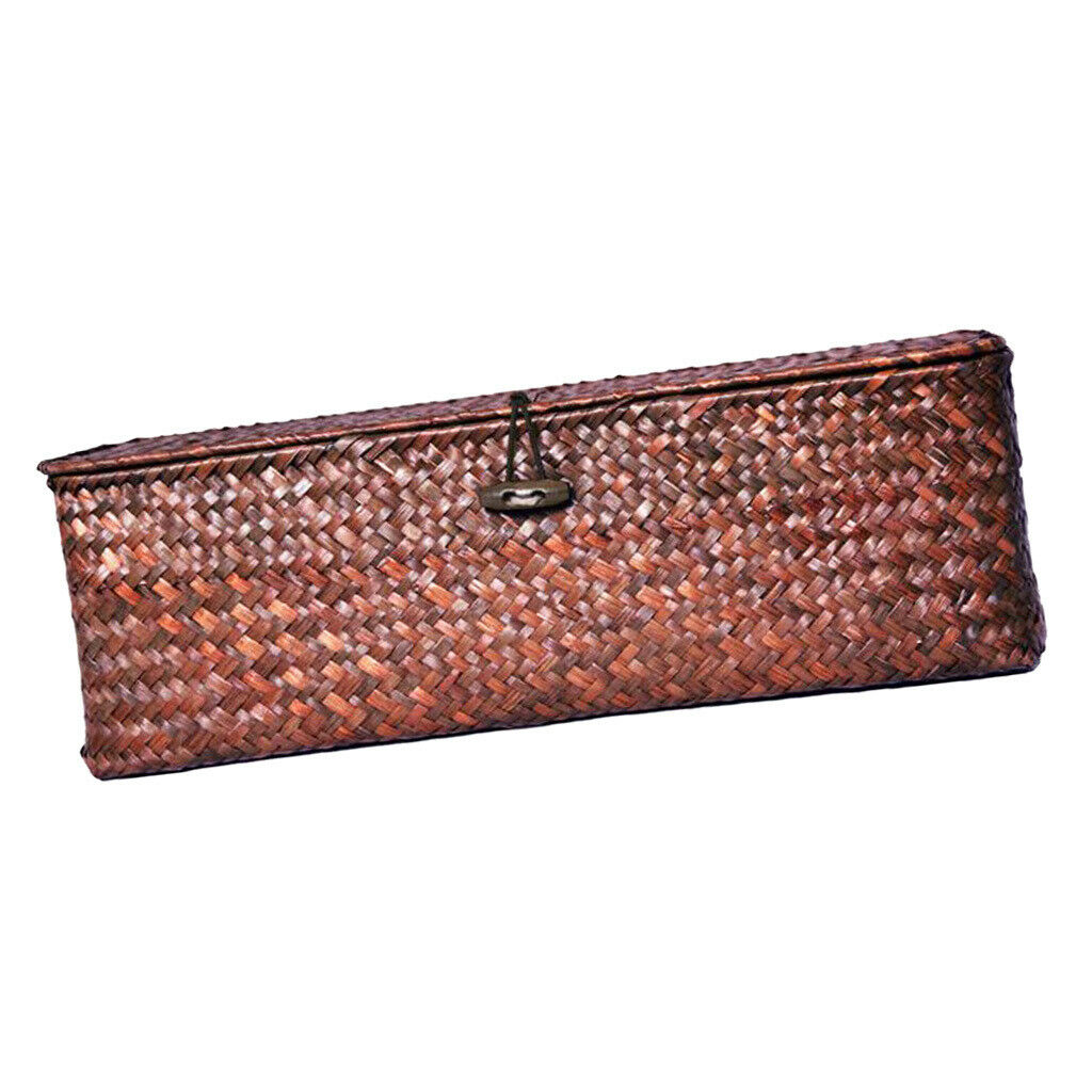 Seagrass Storage Box Handmade Woven Basket with Lid Dark Coffee 33x12x10cm