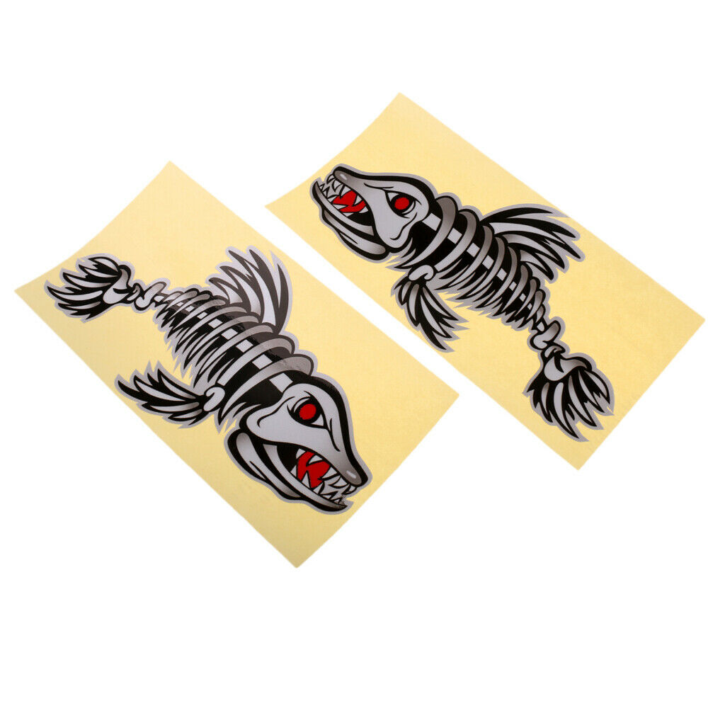 2 Pieces Large Skeleton Fish Bone Stickers Kayak Boat Car Decals 295x 168mm