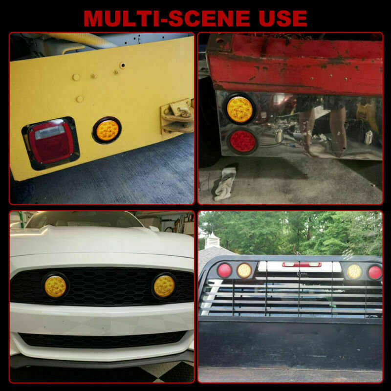 4x 4" Round Amber 12-LED Stop Turn Brake Trailer Tail Light for Jeep Semi Truck