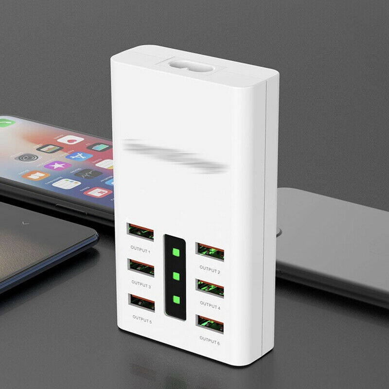 6 USB Ports Charger Rapid Tower Charging Station Power Adapter 30W AC100-240V