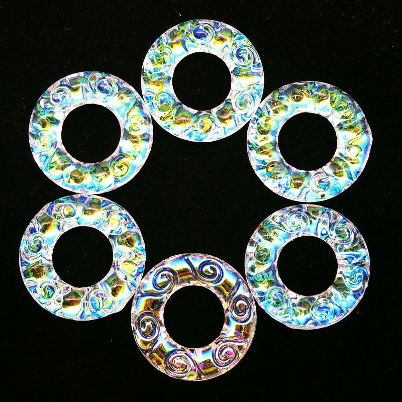 8Pcs 30x6mm Carved AB White Rainbow Titanium Crystal Donut Pendant Bead A-200SJ