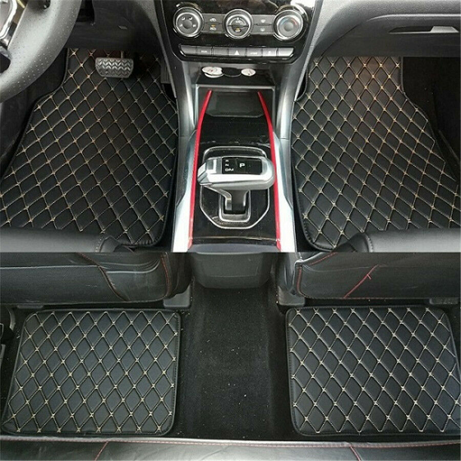 4x Black PU Leather Universal Car Floor Mats Carpet Front Rear Liner Weather Set