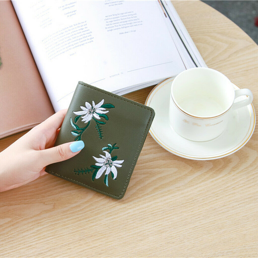 Women Girls Retro Embroidery Wallet Coin Card Holder Purse Bag Deep Green