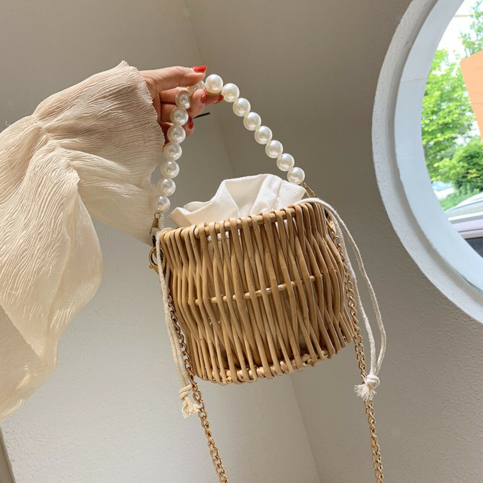 Rattan Straw Bag Boho Crossbody Handbag Shoulder Bags Bucket Bag Fashion