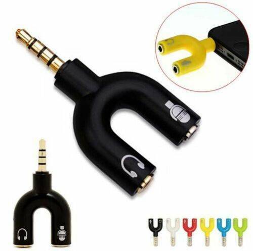 3.5mm Male to 2 Dual Female Plug Jack Stereo Audio Headset Mic Splitter Cables !