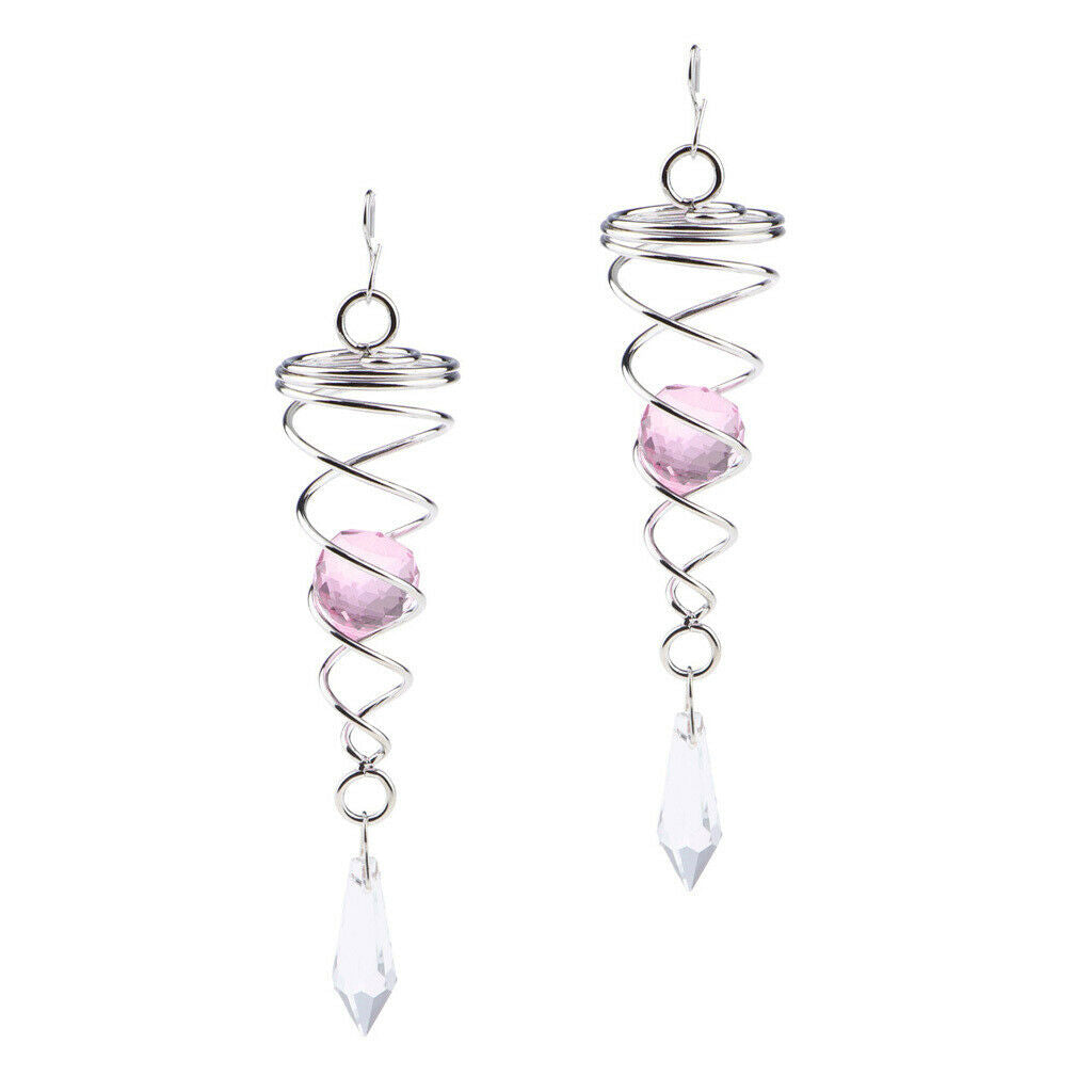 2  CRYSTAL SPIRAL WIND SPINNER for INDOOR OUTDOOR PINK