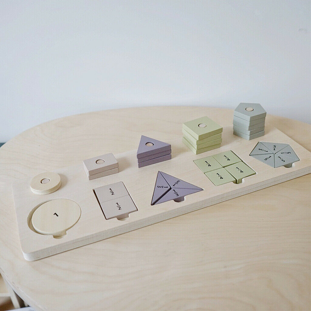 Wood Montessori Math Toys Geometric Block Fraction Puzzles Teaching Material