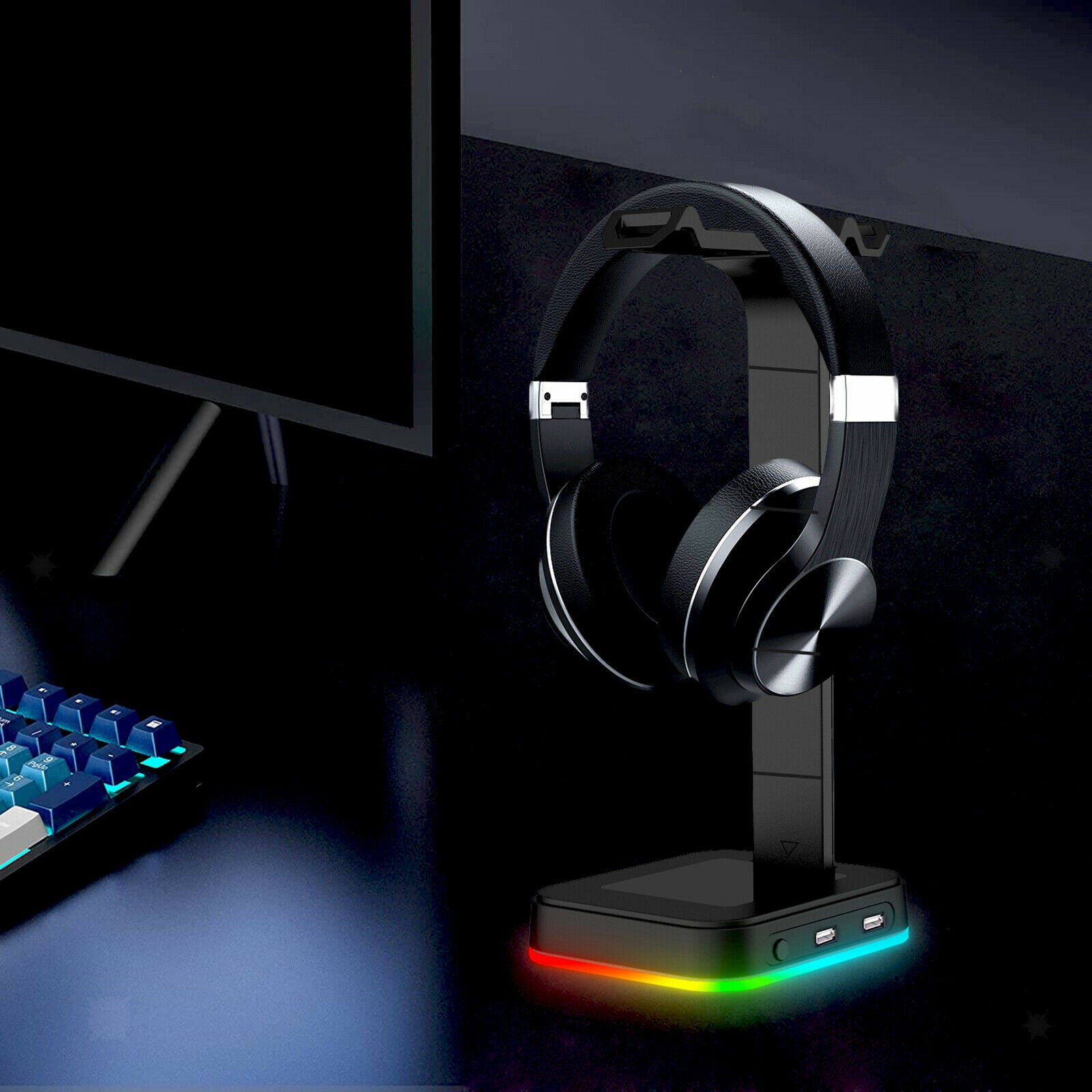 RGB Dual Headset Stand Gamer Headphone Hanger 2x USB Ports for Gamers Gifts