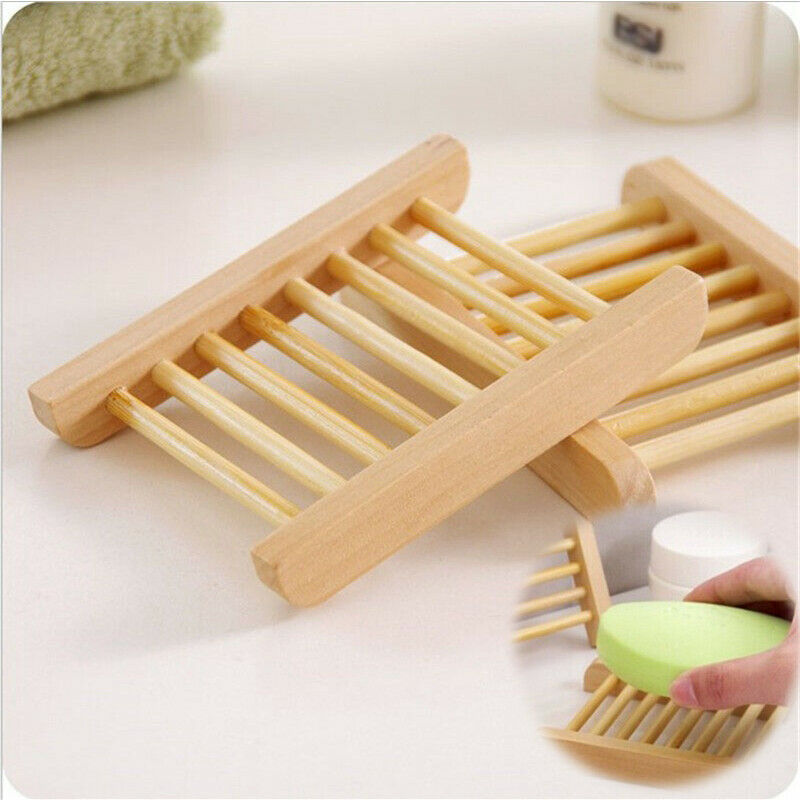 Natural Soap Rack Plate Box Wooden Bamboo Soap Dish Tray Holder Storage Holder