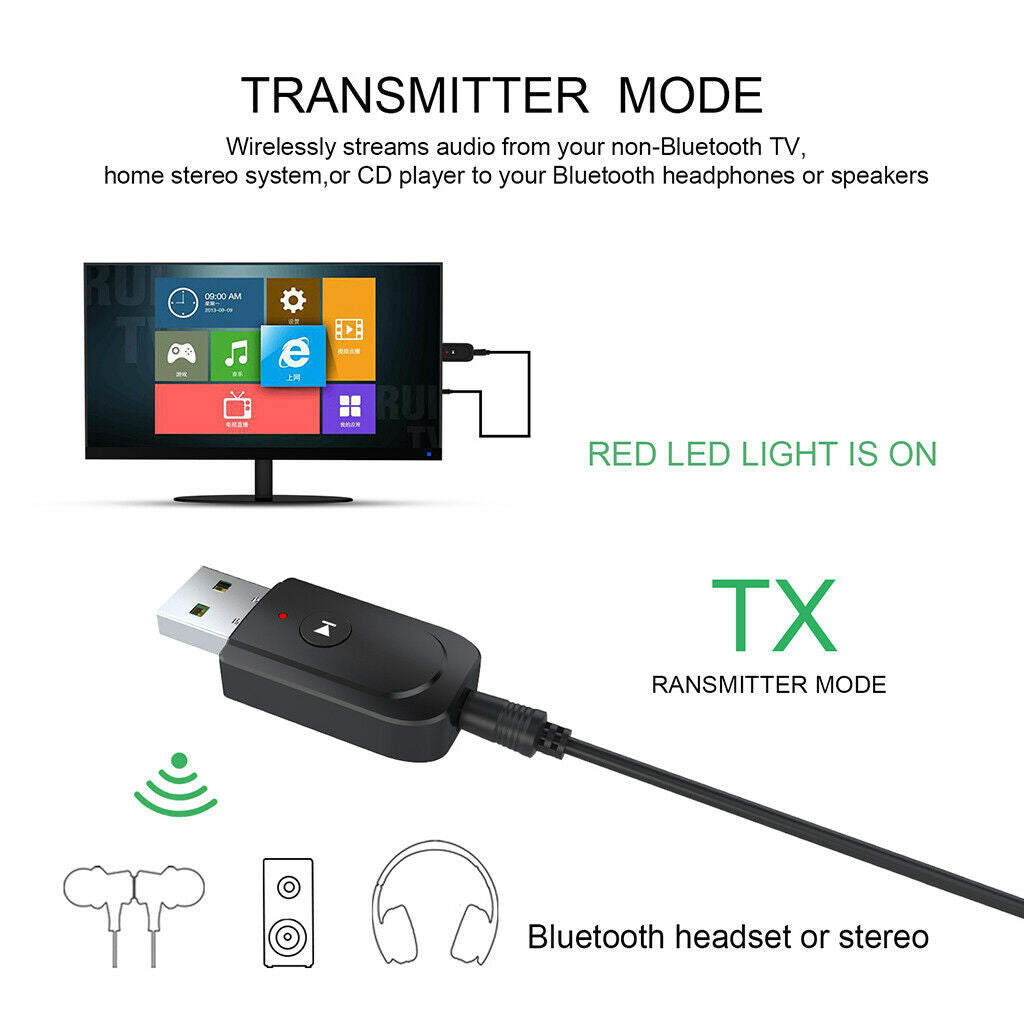 USB Bluetooth 5.0+EDR Adapter, Mini Bluetooth Transmitter und Receiver 3-in-1,