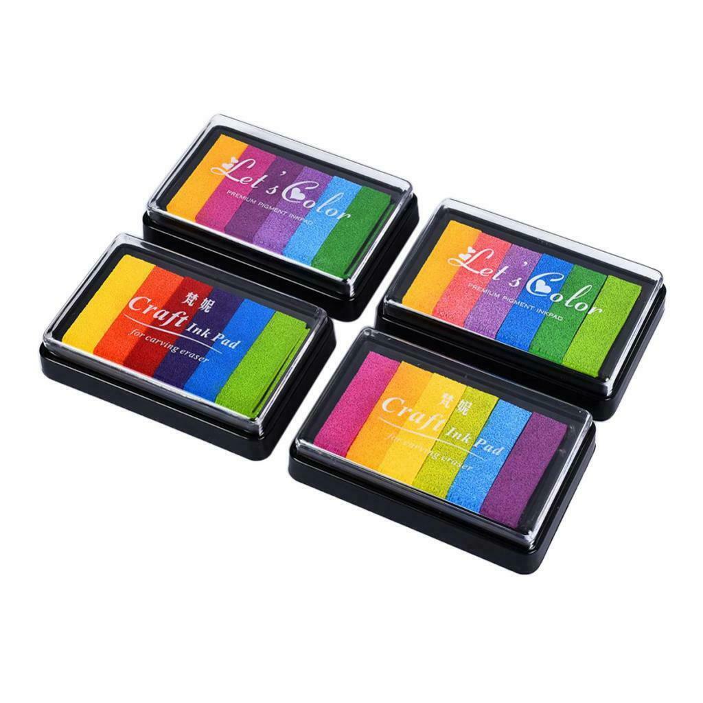 4x Rainbow Stamp Pad Arts & Crafts Multicolored Inkpad Washable Ink 6 Colors
