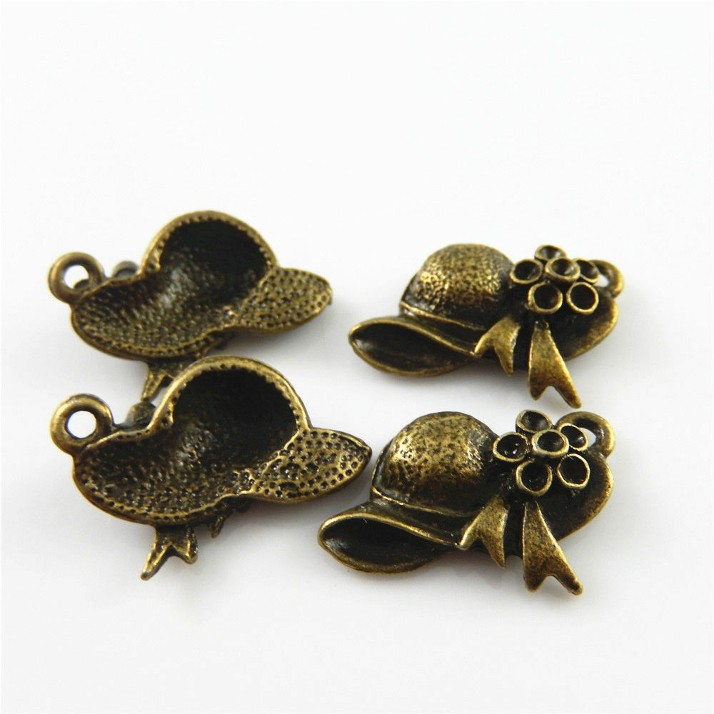 30-Pack Antiqued Bronze Metal Women's Sun Hat Jewelry Pendant Charm 30x13x5mm