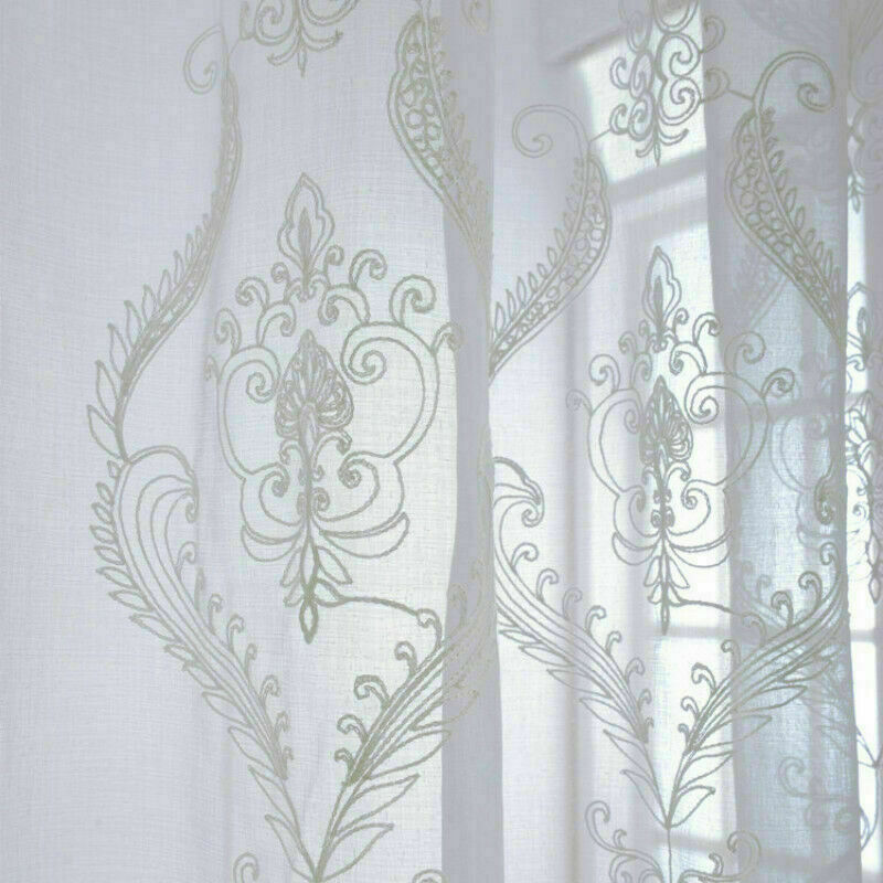 Embroidery Cotton Net Curtains Pelmets Tulle Voile Window Panels Drape Baroque