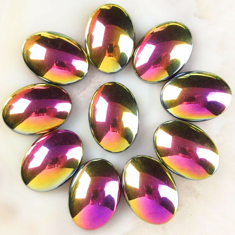 10Pcs 18x13x4mm Colorful Rainbow Hematite Oval CAB CABOCHON A-545TS