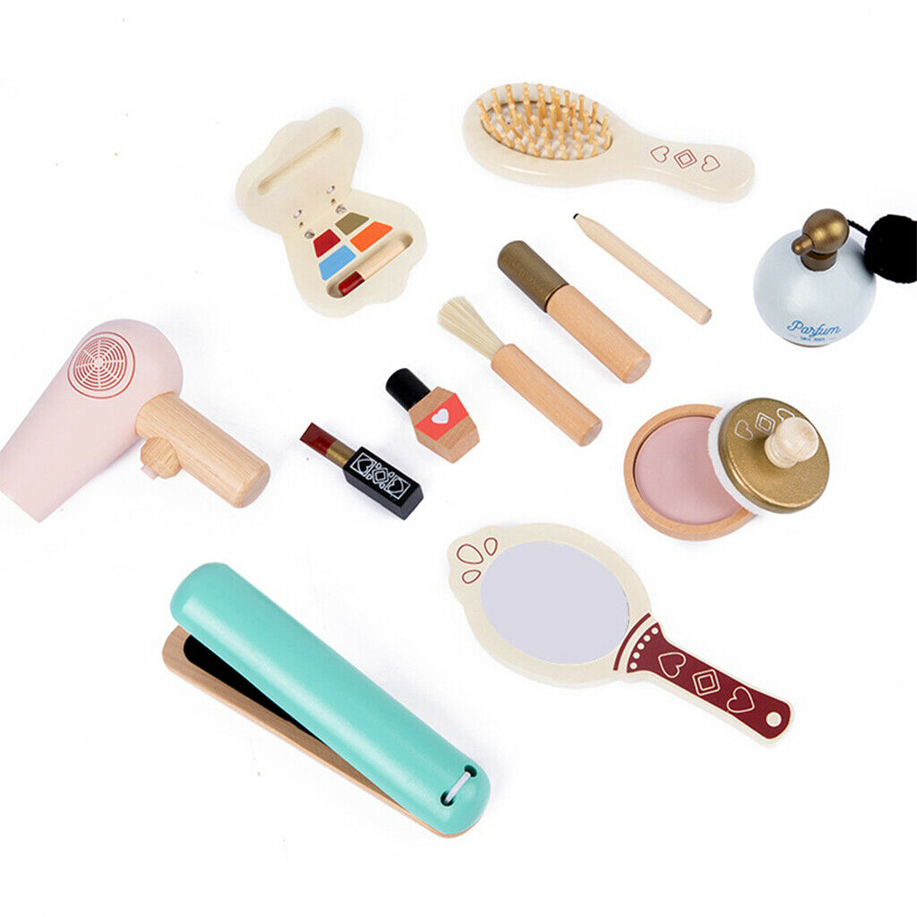 Kids Salon Makeup Kit Toddler Beauty Pretend Comb Wooden Cosmetic Toys