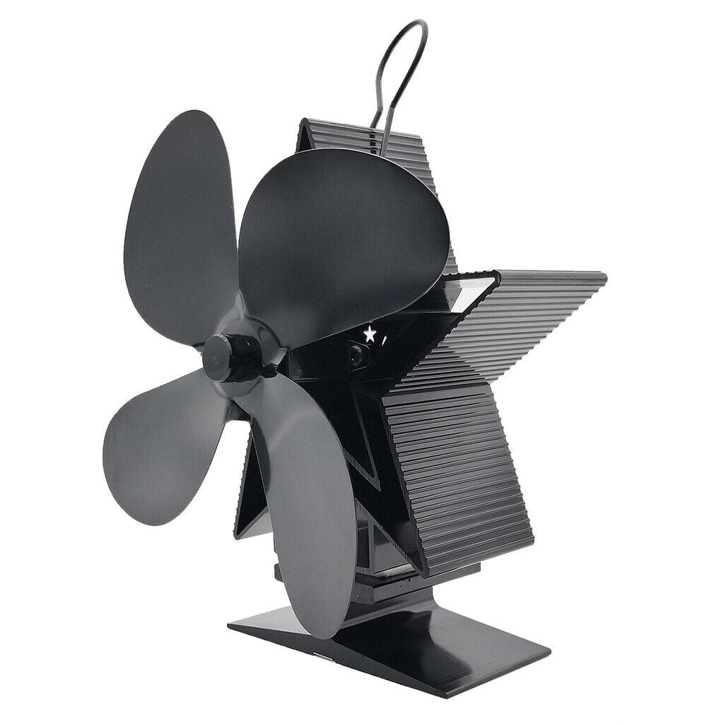Silent 4 Blade Heat Powered Stove Fan for Wood Log Burner Fireplace Black
