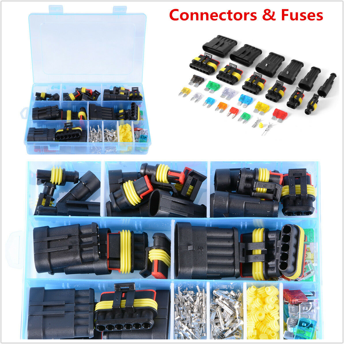1/2/3/4/5/6 Pin Way Car Waterproof Electrical Connector Terminal+Blade Fuses Kit