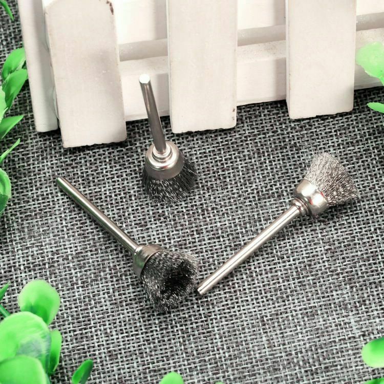 10Pcs 3mm Shank Steel Wire Cup Brushes Wheels Set Power Rotary Tool Dia 15mm