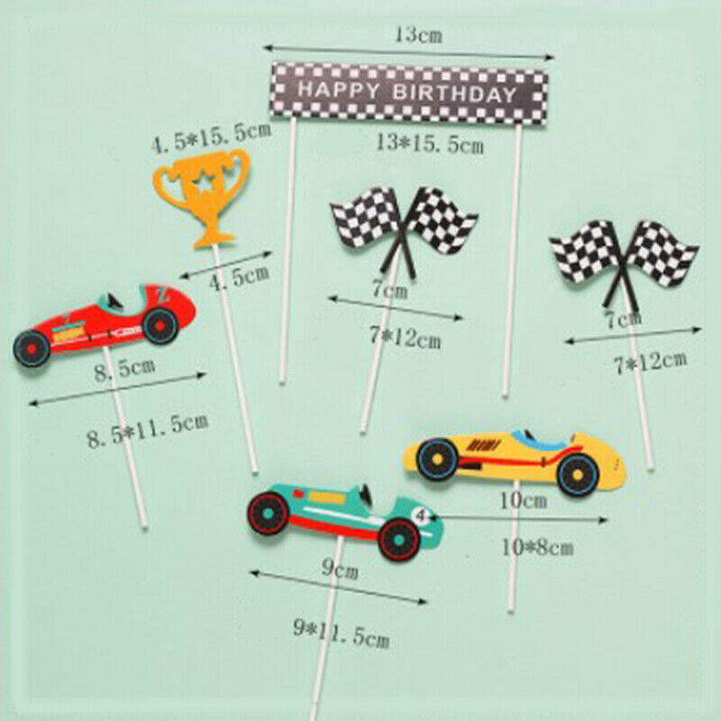 Racing Car Theme Happy Birthday Cake Topper Kids Shower Birthday Party De.l8