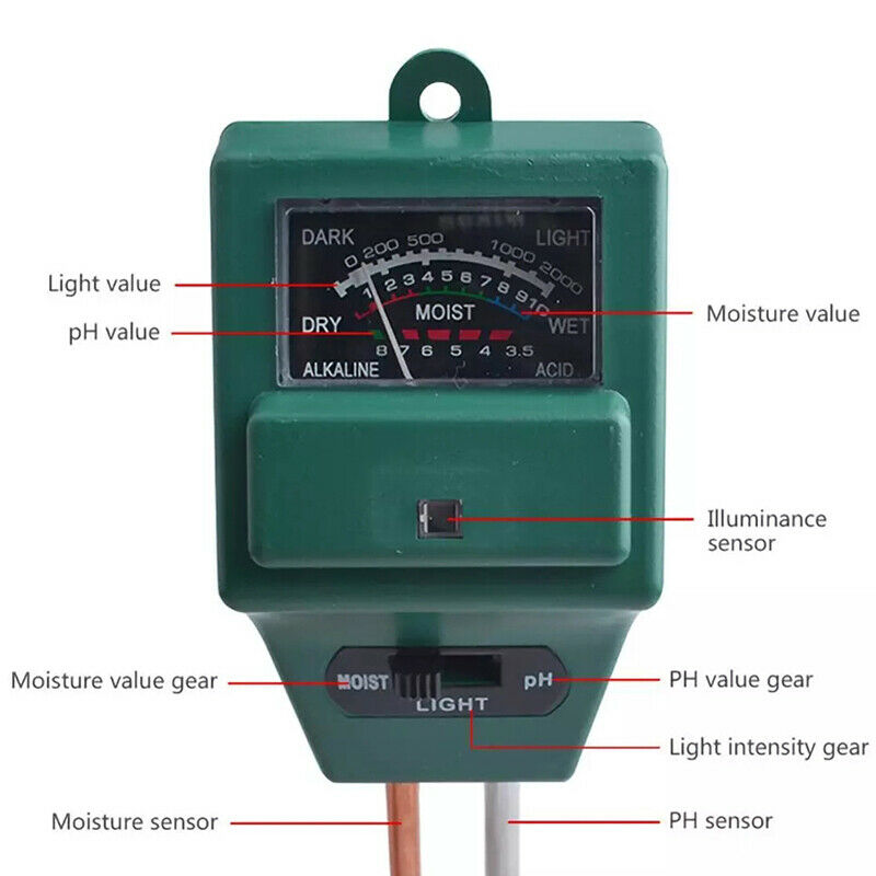 3 in 1 Soil PH Meter Sunlight PH Tester Garden Flowers Soil Moisture SensorB DF