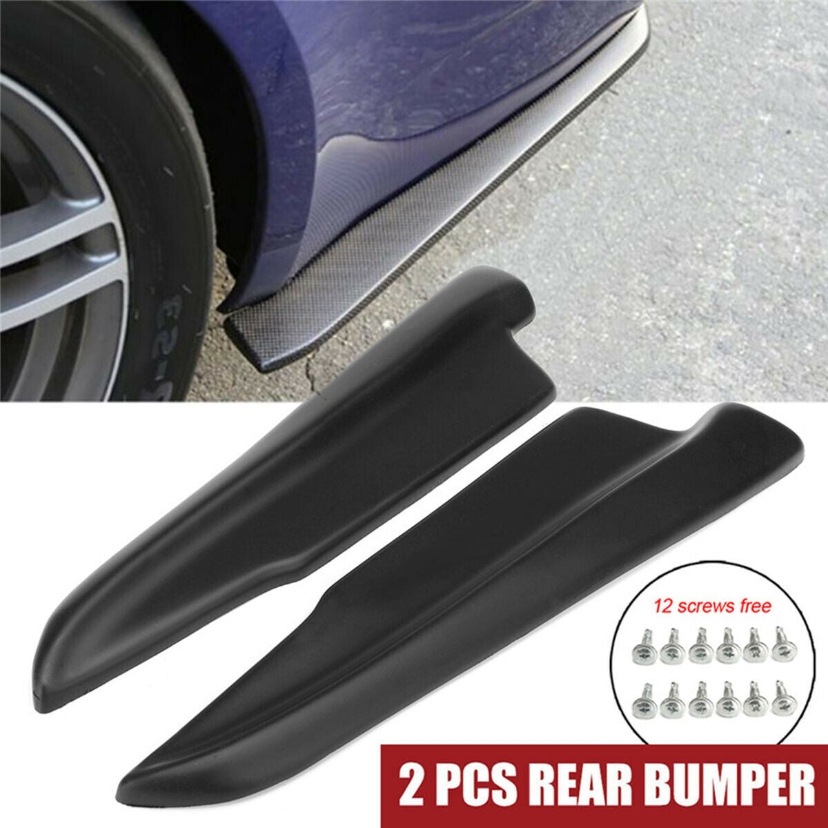 Pair Matt black Rear Bumper Splitters Aprons (Left & Right) Lip Spoiler Cap