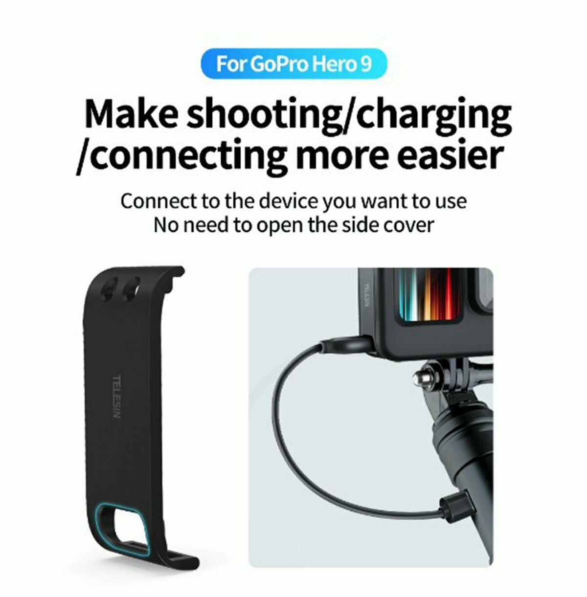 Battery Side Case Cover Lid Removable Easy Charging Port For GoPro Hero 9 Black