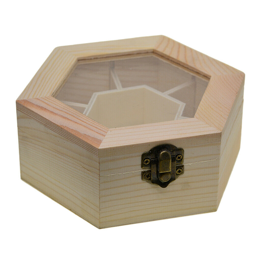Jewelry boxes hexagonal display storage box made of wood 15x12x6cm