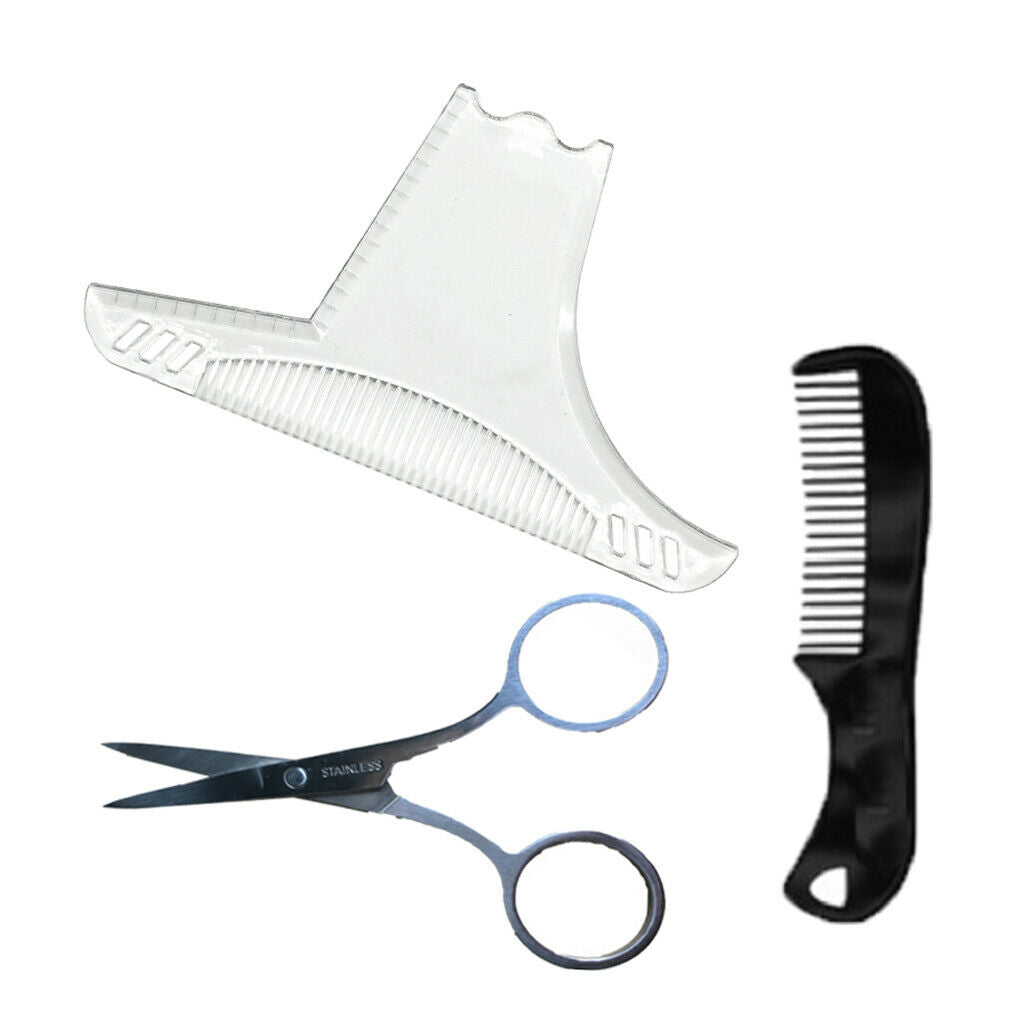 Clear Premium Portable Beard Shaping Template w/Beard Combs & Scissor Set