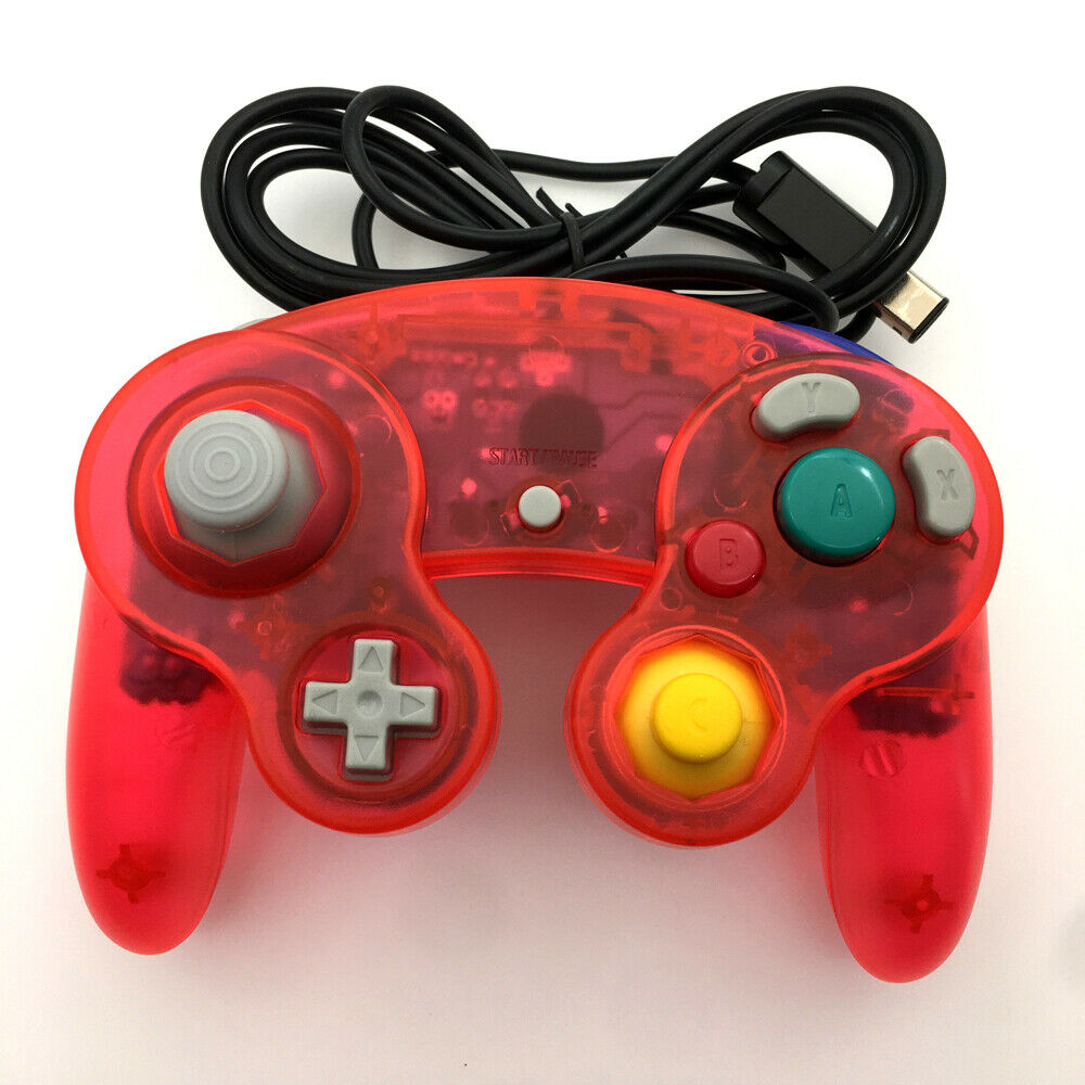 Clear Pink Wired Game GC Shock Controller For Nintendo GameCube NGC Console