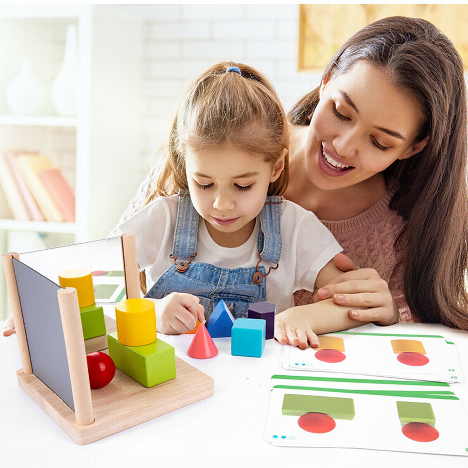 8 PCS Wooden Mirror Blocks Puzzle Preschool Recognition Sorter Chunky Block Fun