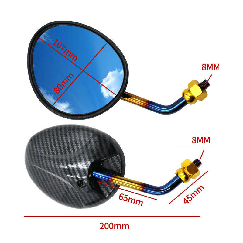 2PC Carbon Fiber Color Bar Scooter Motorcycle Rotation Rear View Side Mirror 8mm