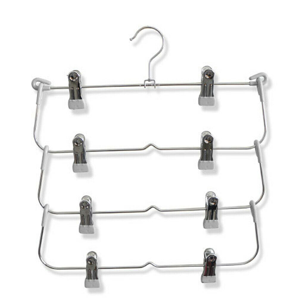 4 Tier Skirt Hangers Pants Hangers Closet Organizer Fold Up Hangers Gray