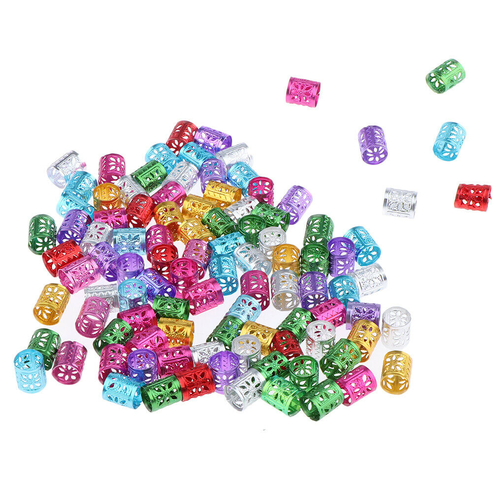 100pcs Dreadlock Beads Dread Lock Cuffs Braid Rings Hairdressing Jewelry Set