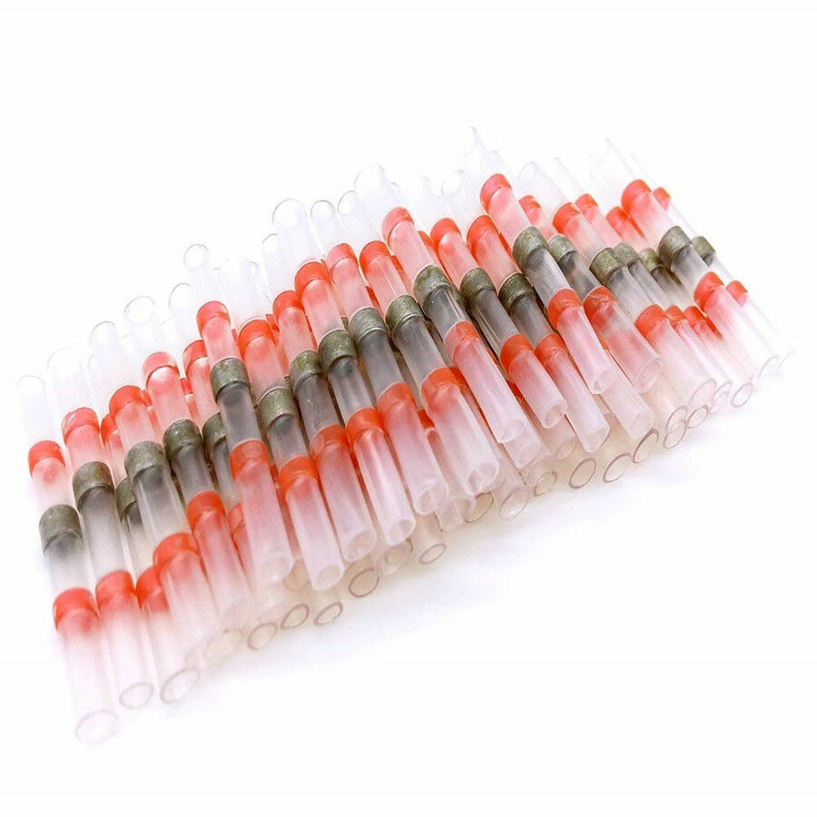 Red 100PCS Waterproof Solder Sleeve Heat Shrink Tube Terminal Connector 22-18AWG
