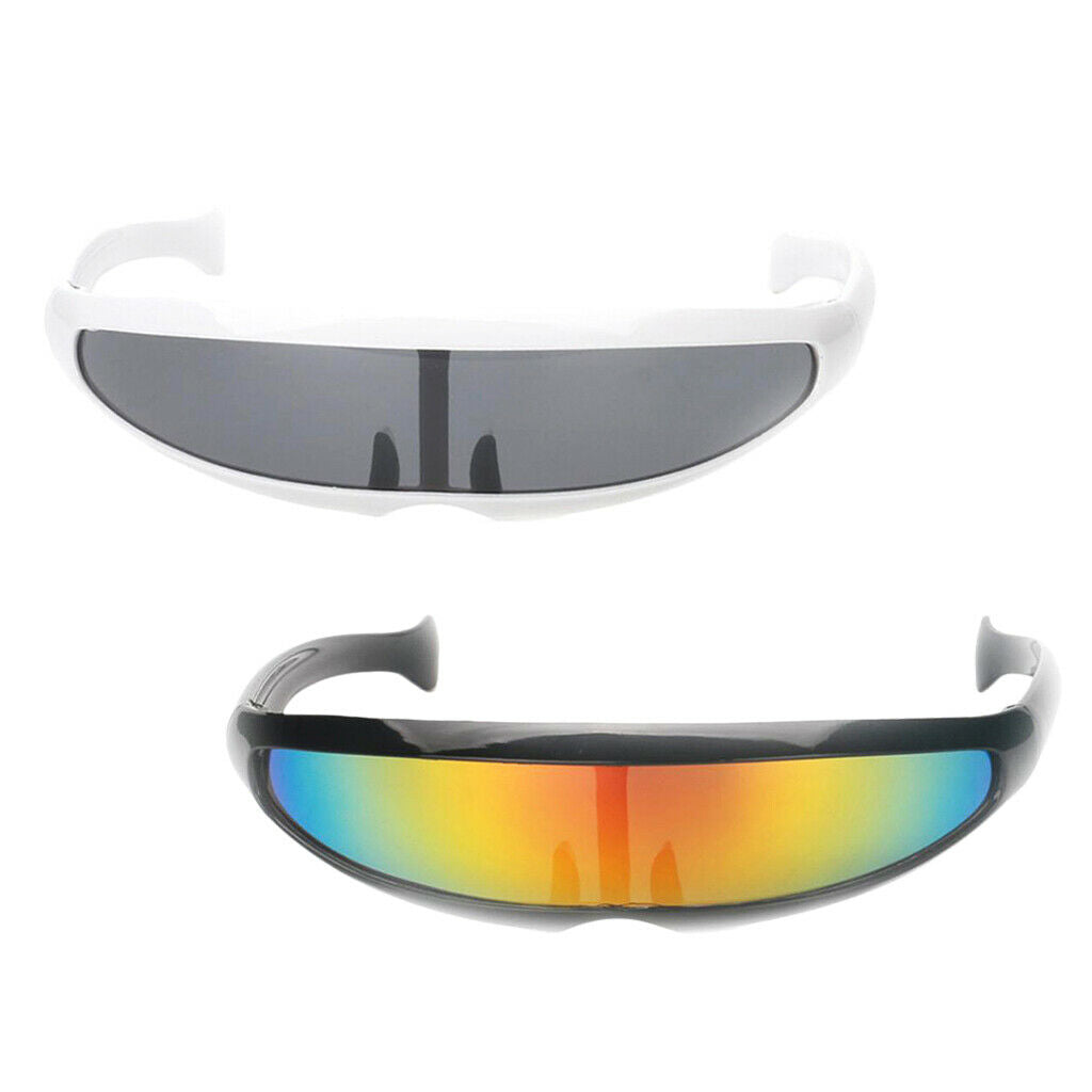 2x Futuristic Narrow Mirrored Visor Sunglasses Space Alien Robot Sunglasses