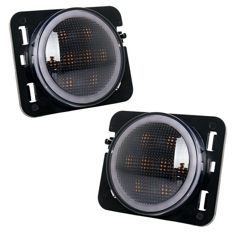 2PCS Front Fender Side Marker LED Lights w/ Angel Eye fit for Jeep Wrangler JK